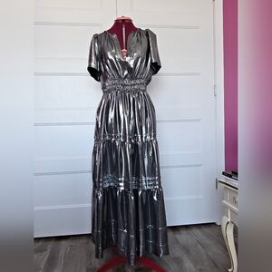 Anthropologie Somerset Metallic Tiered Maxi Dress